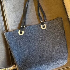 Banana Republic Large Charcoal Gray Felted Wool and Leather Tote Bag